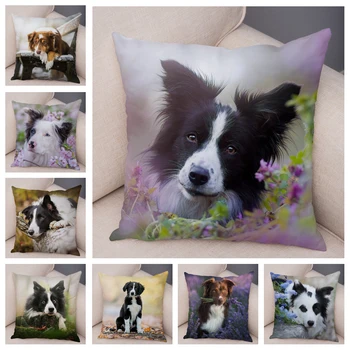 

Cute Pet Animal Cushion Cover Scotland Border Collie Pillowcase for Sofa Car Decor Dog Printed Soft Plush Pillow Case 45*45cm