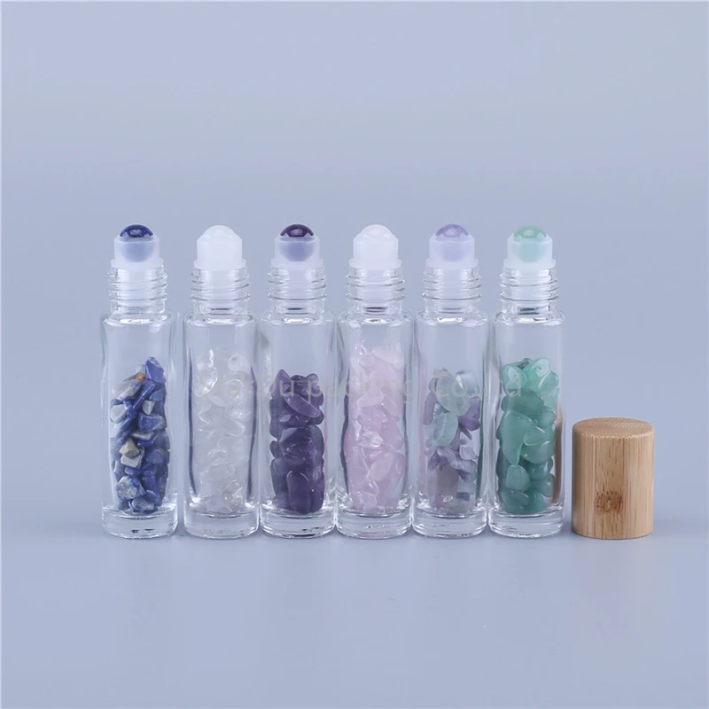 480 шт./лот Refillable10ml прозрачные эфирные массажные стеклянные рулонные бутылки с цветными нефритовыми роликовыми шариками гравия внутри