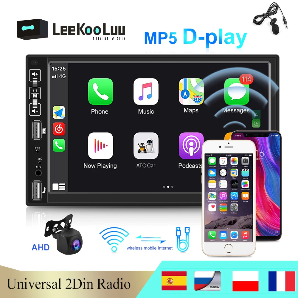 

LeeKooLuu 2 Din Car Radio Apple Carplay Android Auto 2Din Stereo 7" Autoradio BT Mirror Link Multimedia MP5 Player