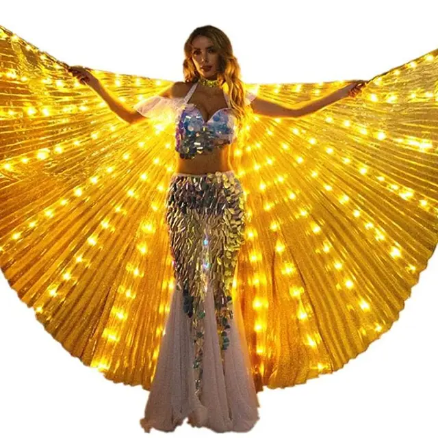 Alas de LED Isis con luz brillante, traje para danza del vientre con varas,  ropa para espectáculos, carnaval o Halloween