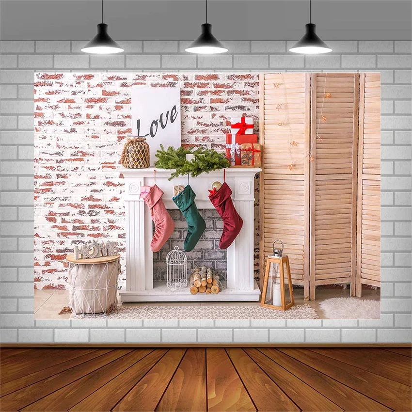 Фоны для фотосъемки Avezano с изображением зимнего рождественского чулка камина