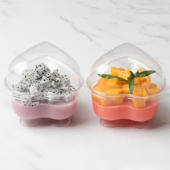 

50pcs High quality transparent ice cream cake plastic cup 120ml small creative heart pudding yogurt dessert plastic cup with lid