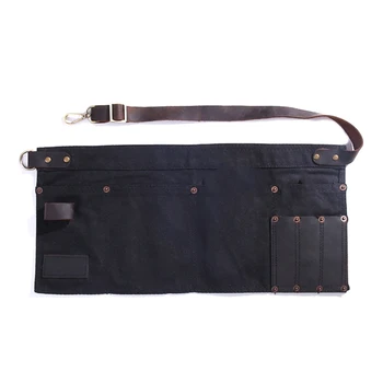 

Multi Pocket Apron for Women Real Leather Canvas Half Apron Pocket Waitress Teacher Vendor Utility Server Cosmetic Apron Black
