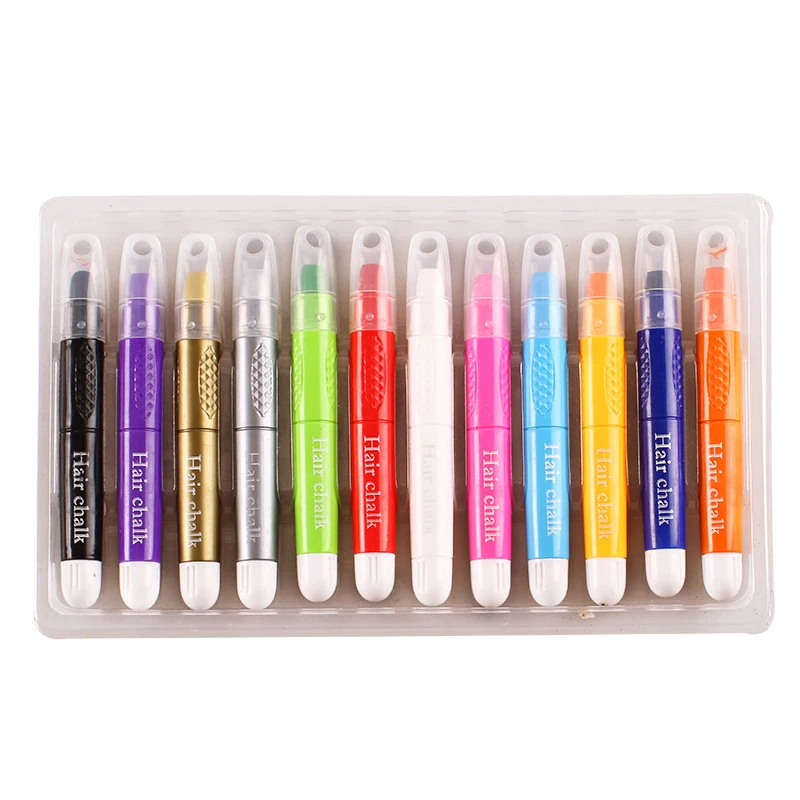 Canetas de Cabelo Salão de Beleza Tintura de Cabelo Seguro para Cosplay Giz de Cabelo Temporária Crayon Não-tóxico Lavável Aniversário Ano Novo Natal 12-color