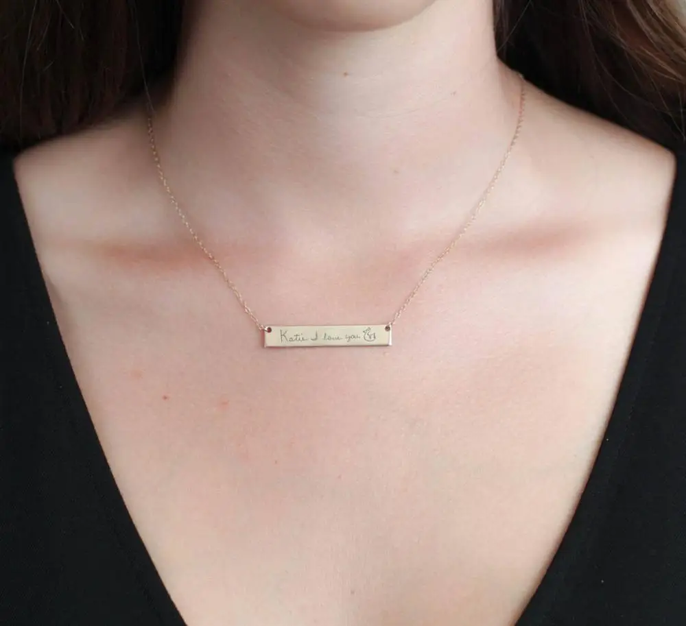 Handwriting-Children-Drawing-Artwork-Necklace-Custom-Name-Signature-Necklace-Inspirational-quotes-Message-Bar-Necklace-Jewelry (2)