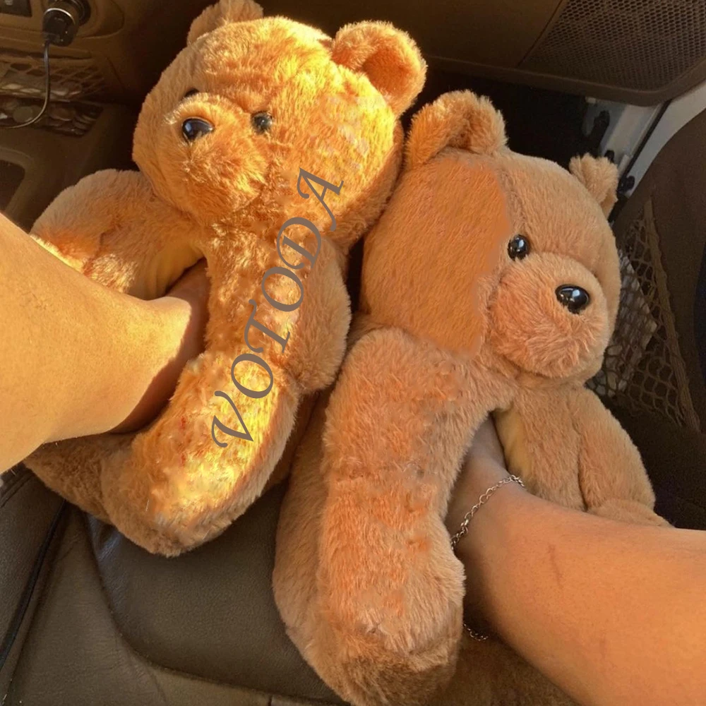 Zapatos de Casa cálidos para mujer, zapatillas de oso de peluche, antideslizantes, suaves, para interiores, bonitos, de dibujos animados, Kigurumi
