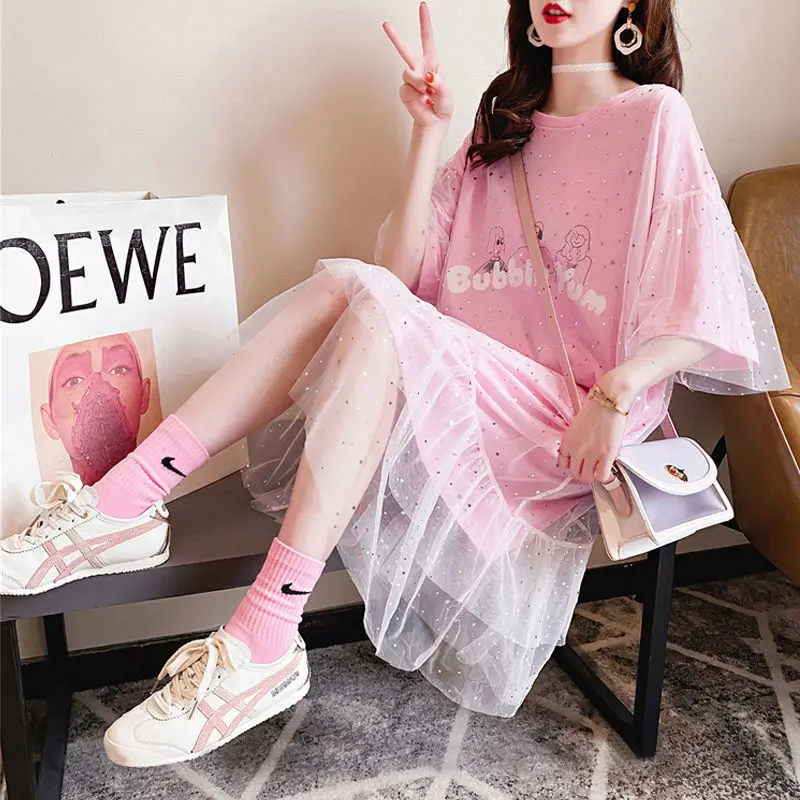 red mesh t shirt dress