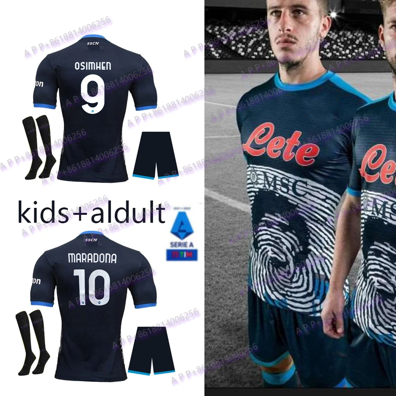 napoli Maradona 21 22 Home And Away Soccer Jersey Naples KIDS aldult blu scura Limited Edition 2021/2022 blue short sleeve shirt