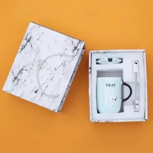 Кружка, чашка, Корейская керамическая чашка с крышкой, с ложкой, Офисная кружка, чашка для молока, кофе, чашка для воды, чашка для завтрака - Цвет: 380ML gift box