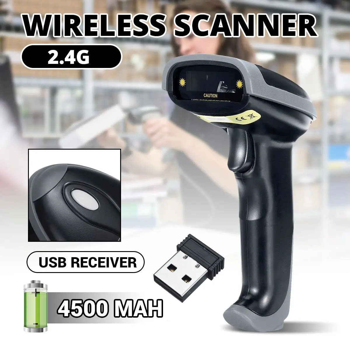 Varredor de Código de Barras de Varredura Leitor de Código de Barras Metros de Distância de Transferência sem Fio Dc5v sem Fio com Fio 2 em 1 Handheld 2.4g 80-150