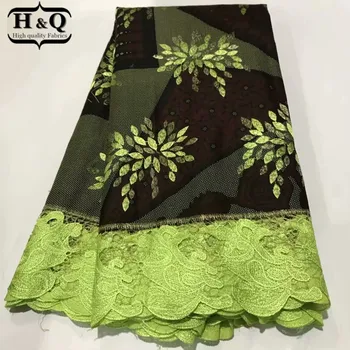 

H&Q african veritable wax fabric batik lace embroidered 6 yards/piece water soluble green nigerian guipure cord laces for sewing