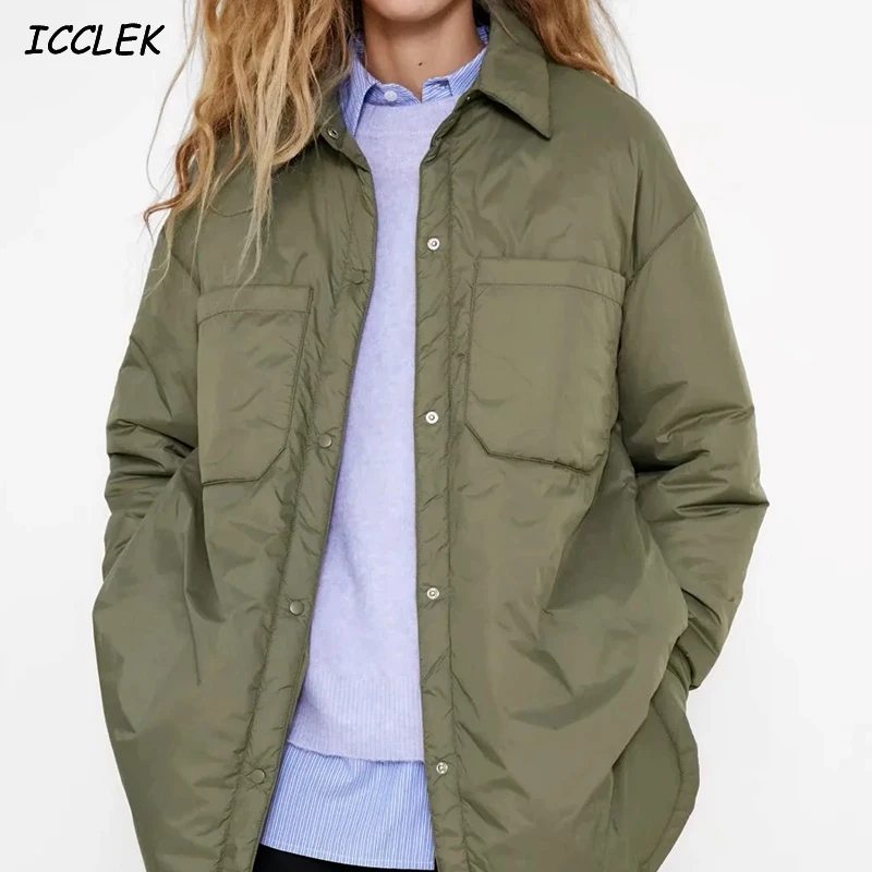 Za-camisas de gran tamaño para mujer, abrigos finos de gran tamaño, prendas de vestir exteriores, gran bolsillo, ropa de manga larga, traje trf, abrigo caqui, BF