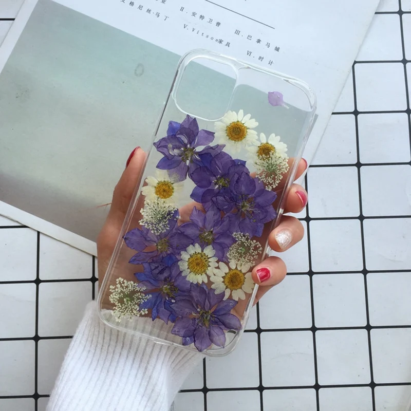 Tfshining настоящий прессованный высушенный чехол с цветами для iphone 11 11pro max X XR Xs max 6 6s 7 8 plus, прозрачный чехол, блестящий девчачий чехол