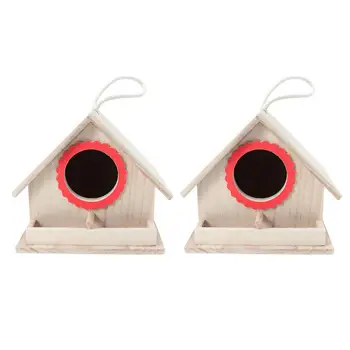 

2pcs Creative Birds Living Nest Creative Birds House Home Decoration Wooden Birdhouse For Decor Home Outdoor