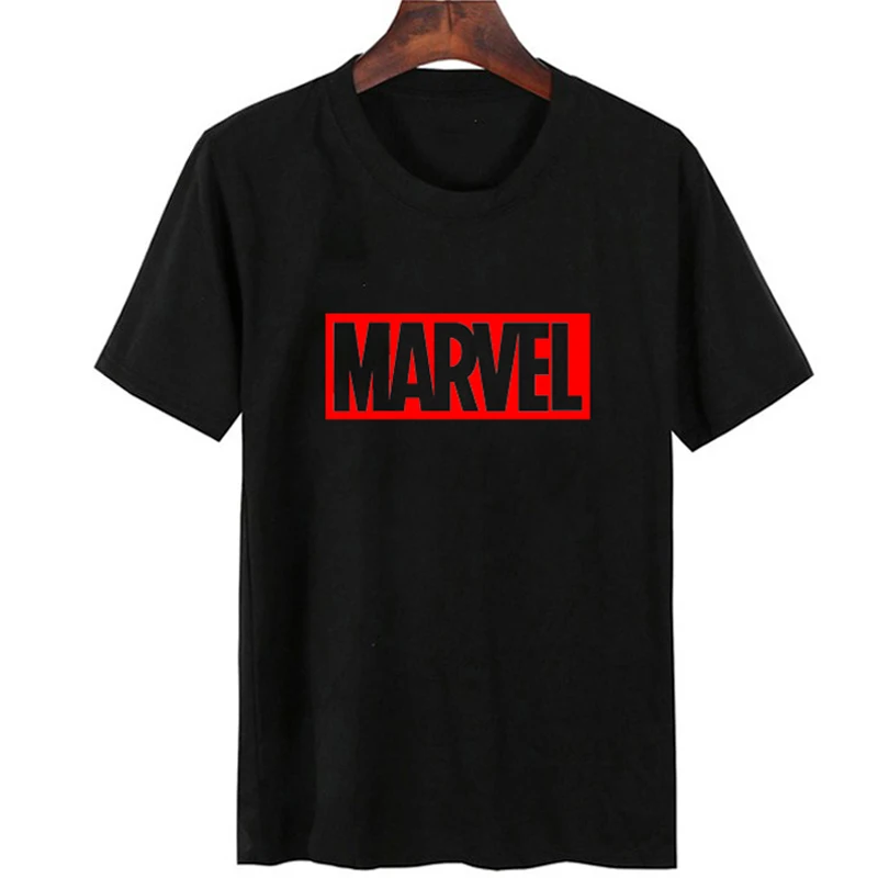Женские топы, футболка с принтом Marvel, футболка для полных повседневных футболок, белые топы, уличная женская одежда - Цвет: WTQ0067-BLACK
