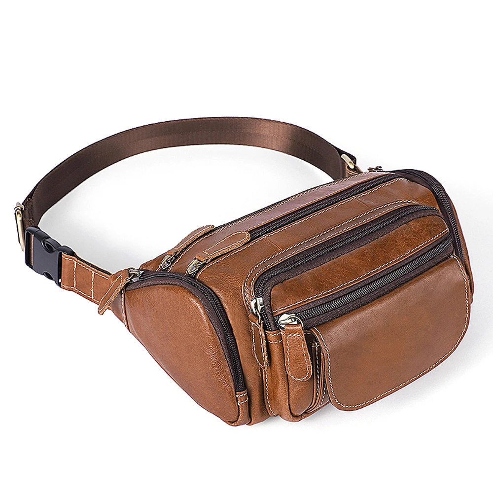

MAHEU genuine leather Travel Waist Bag Fanny Pack men Leather Belt Waist bags phone pouch small chest messenger for man