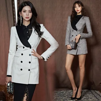 

BacklakeGirls Business Suit Women Fashion Versatile Long Blazer One Piece Double Breasted Slim Fit Ladies Clothes