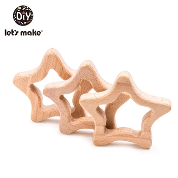 

Let's Make Baby Wooden Teether 5pcs Natural Wooden Stars Pentagram Teething Rattle Montessori Inspired Nursing Pendant Toys