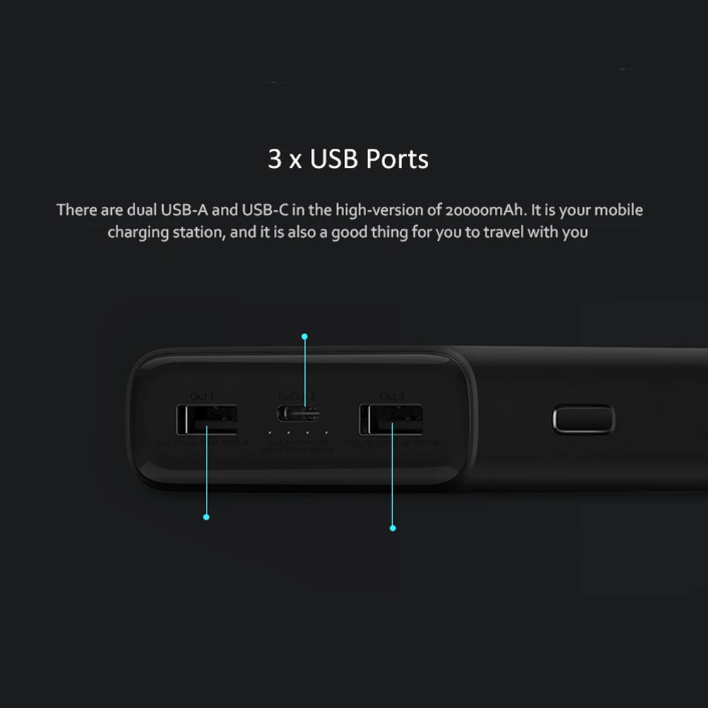  Xiaomi banco de potencia 3 20000mAh mi Powerbank PLM07ZM USB-C 45W portátil cargador Dual USB Power