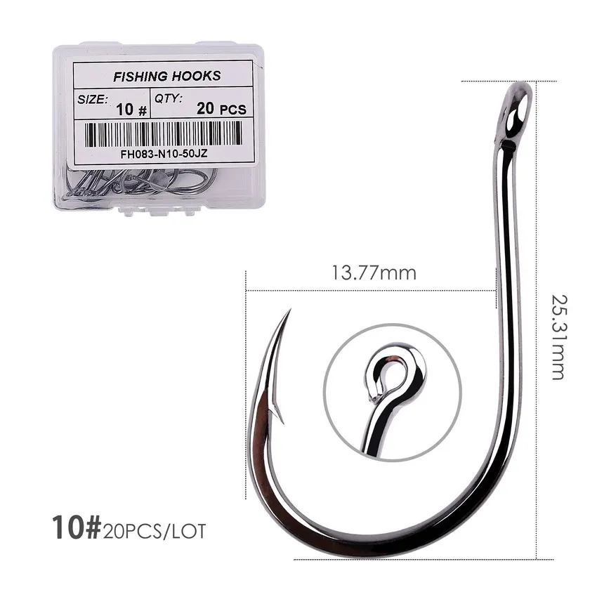Size 10 - 20pcs 50/20 шт коробка Высокоуглеродистый рыболовный крючок один крючок с глазом для ловли карпа, сома Anzol рыболовные крючки японские рыболовные снасти джиг рыболовный крючок - Цвет: Size 10 - 20pcs