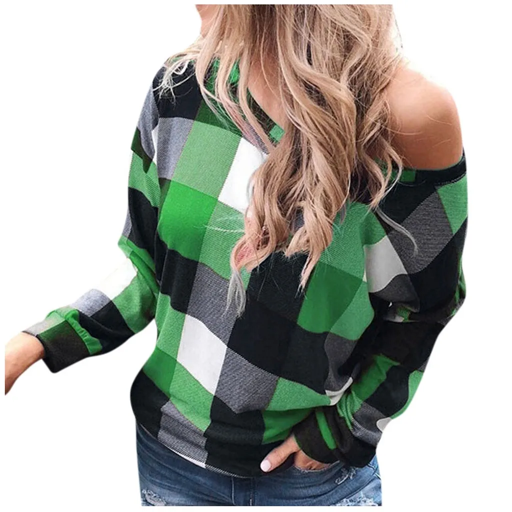 Poleras mujer de moda camiseta mujer футболка Толстая Женская трикотажная кофта на Prin футболка с открытыми плечами с длинным рукавом Топ, футболка, рубашка