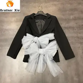 

Ladies Fashion Blazer 2020 Spring New Style Double Gauze Bow Lace-up Bandage Cloth Cool Long Sleeve Suit Coat Women's Blazer