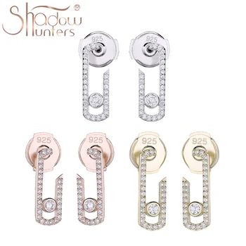 

SHADOWHUNTERS Original 925 Sterling Silver Move Stone Stud Earrings Clear CZ For Women Wedding Fine Jewelry Making Accessories