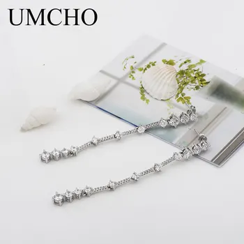 

UMCHO Cubic Zircon Long 925 Sterling Silver Drop Earrings for Women Elegant Wedding Party Fine Jewelry Gifts