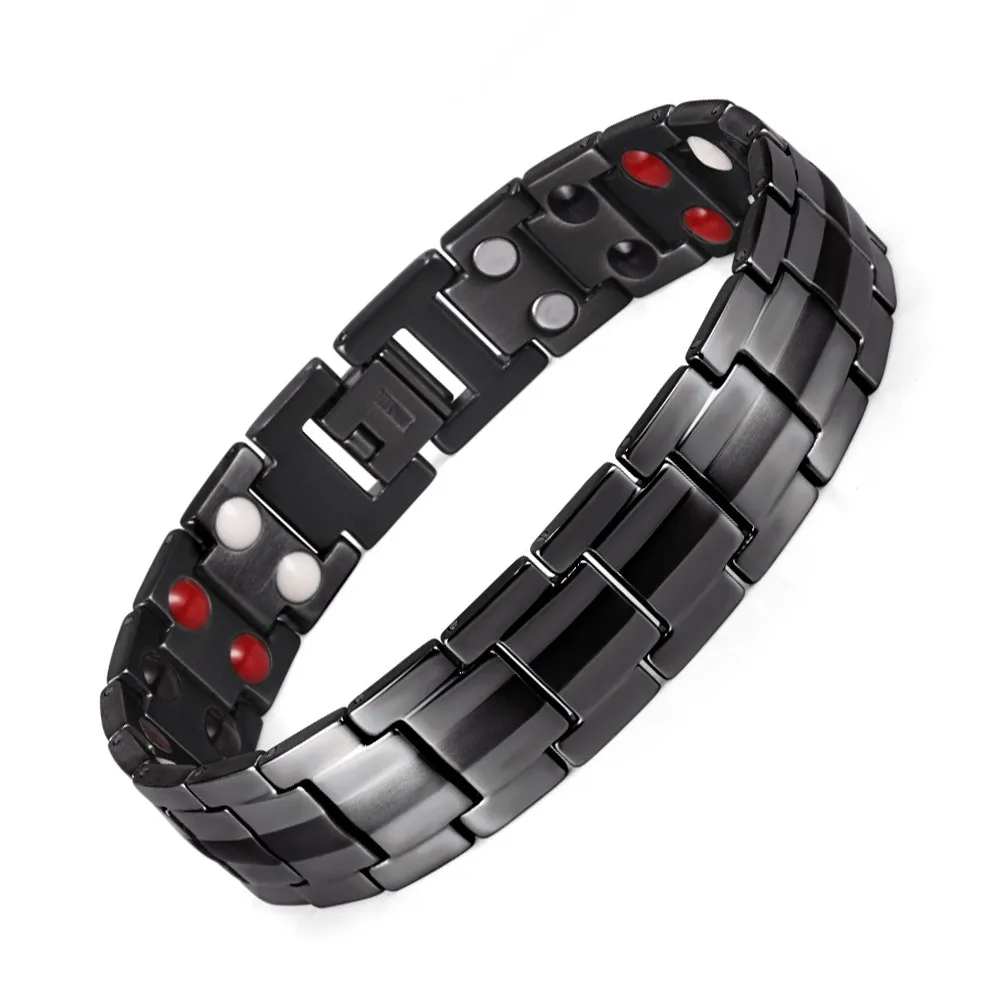 Мужчины из нержавеющей стали двухрядные пихты, отрицательные ионы, германий и магнитные Ele мужчины ts черный браслет био браслет