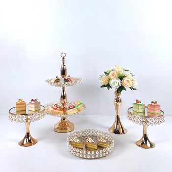 

2020 Pearl cake table Gold Supply Set Accessory Tray Dessert Metal for Wedding Mirrors Cake Stand Decorating Wedding Cupcake