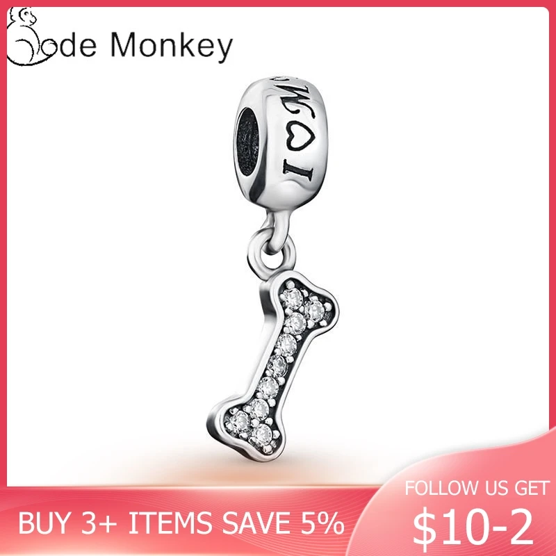 CodeMonkey прозрачный Циркон собака Подвески с костями Бусины Подходят оригинальный
