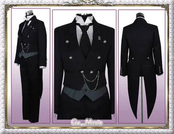 

Black Butler 2 Kuroshitsuji Sebastian Michaelis Cosplay Costume Unisex Uniform for Man/Woman