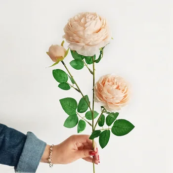 

3 Heads Artificial Flowers Peony Bouquet Silk Flowers Bridal Bouquet Fall Vivid Fake Rose Flowers for Wedding Home Party Decor(C