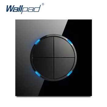 

Wallpad 2019 New Arrival 4 Gang 1 Way Random Click Push Button Wall Light Switch With LED Indicator Crystal Glass Panel 16A
