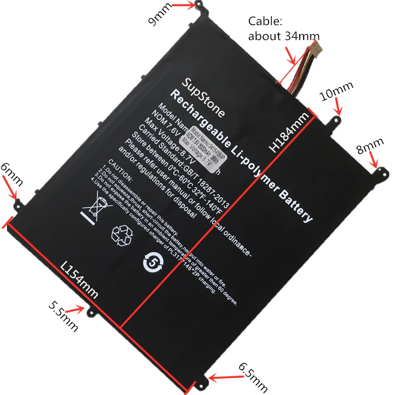SupStone HW-34154184 34154184P Laptop Battery For Chuwi Aerobook G139 CWI547 CWI528 CWI510 CWI509 Tablet 34160192P PT2877164-2S