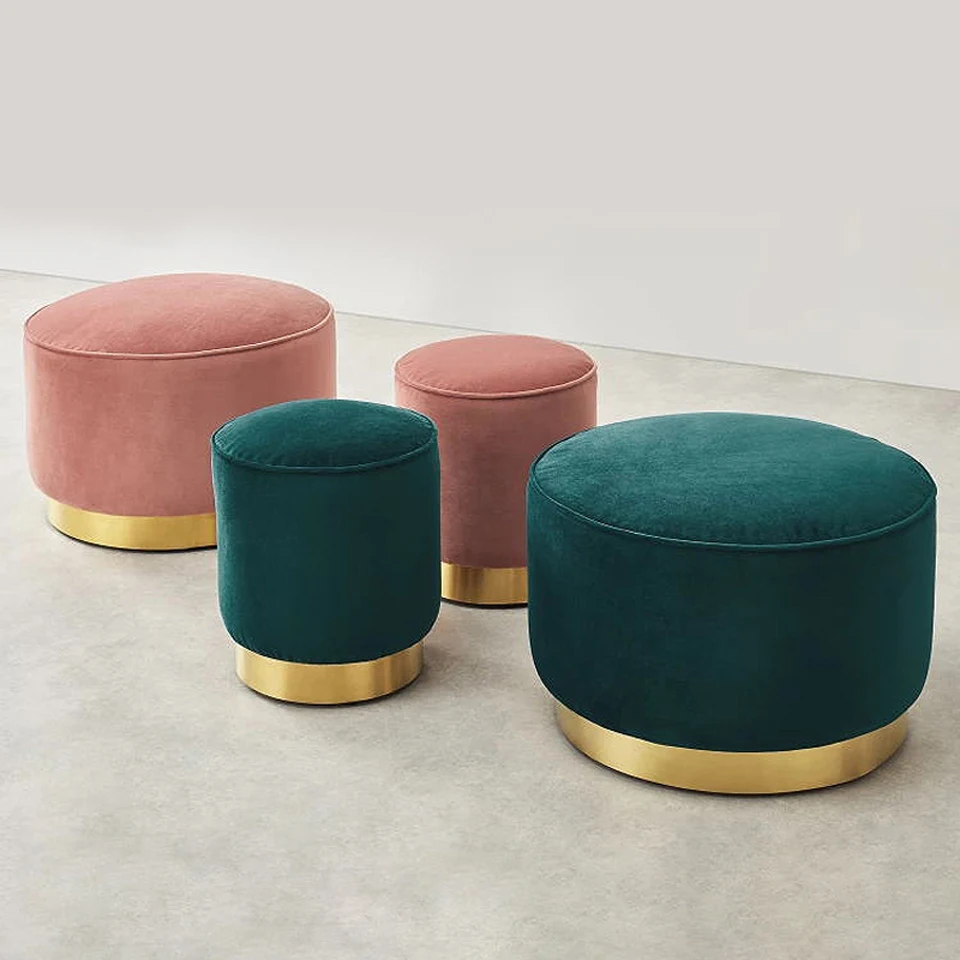 

Custom Nordic Vintage Golden Iron Household Footstool Ottoman Circular Bench Kid Children Chair Living Room Small Tea Table Sofa