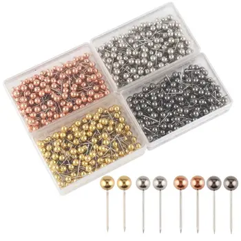 

800 Pieces Map Tacks 1/8-Inch Retro Plastic + metal Beads Head Marking Push Pins, 4 Colors