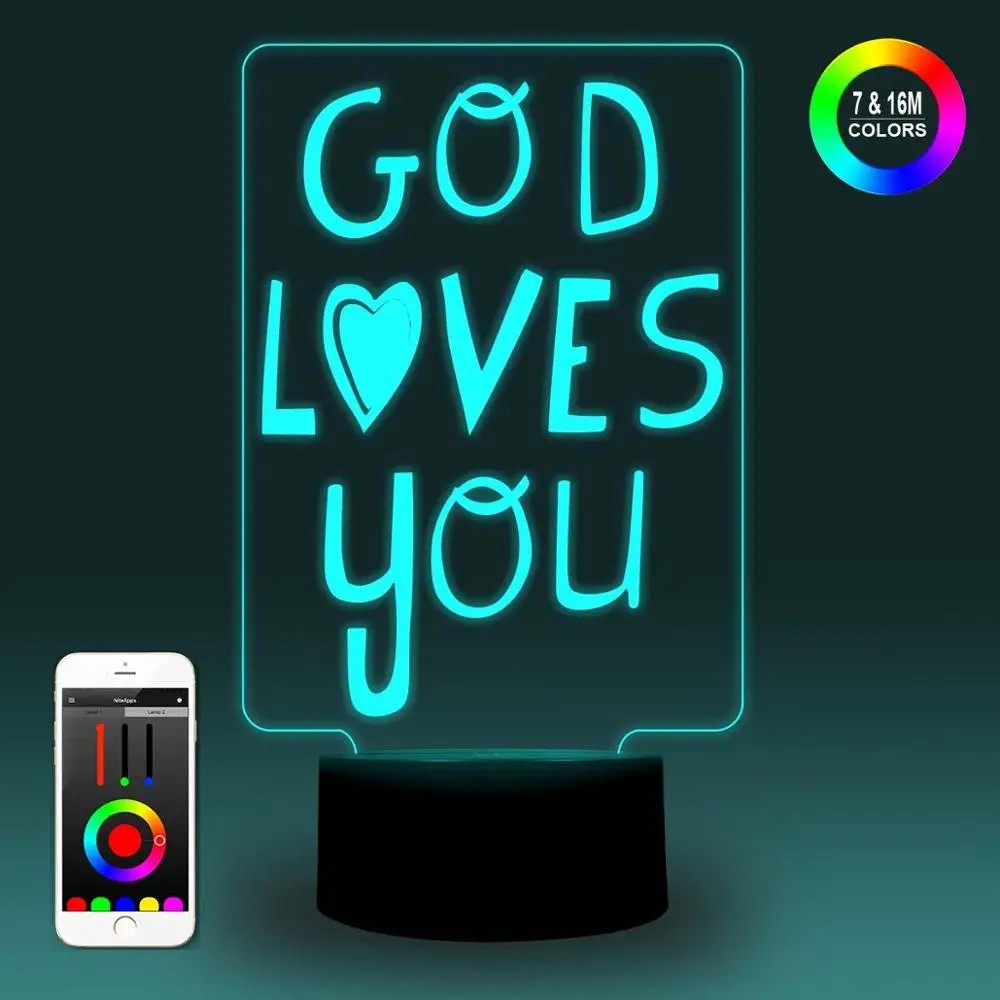 NiteApps 3D Бог любит вас ночник настольная Иллюзия украшение лампа подарок на день рождения приложение/сенсорный контроль