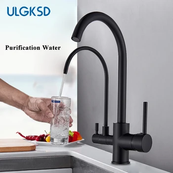 

Purification Kitchen Faucet Purified Water Hot and Cold Water 360 Rotation Sink Faucets Black Deck Mounted Dual Handle Mixer Tap