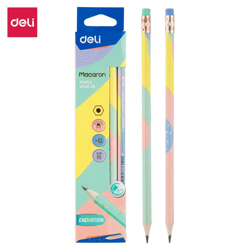 

DELI PS Pencils PLASTIC for School 1 Box(12PCS) HB Cute Pencil Eco friendly Pencils for Kids Stationery EU54800 EU54900