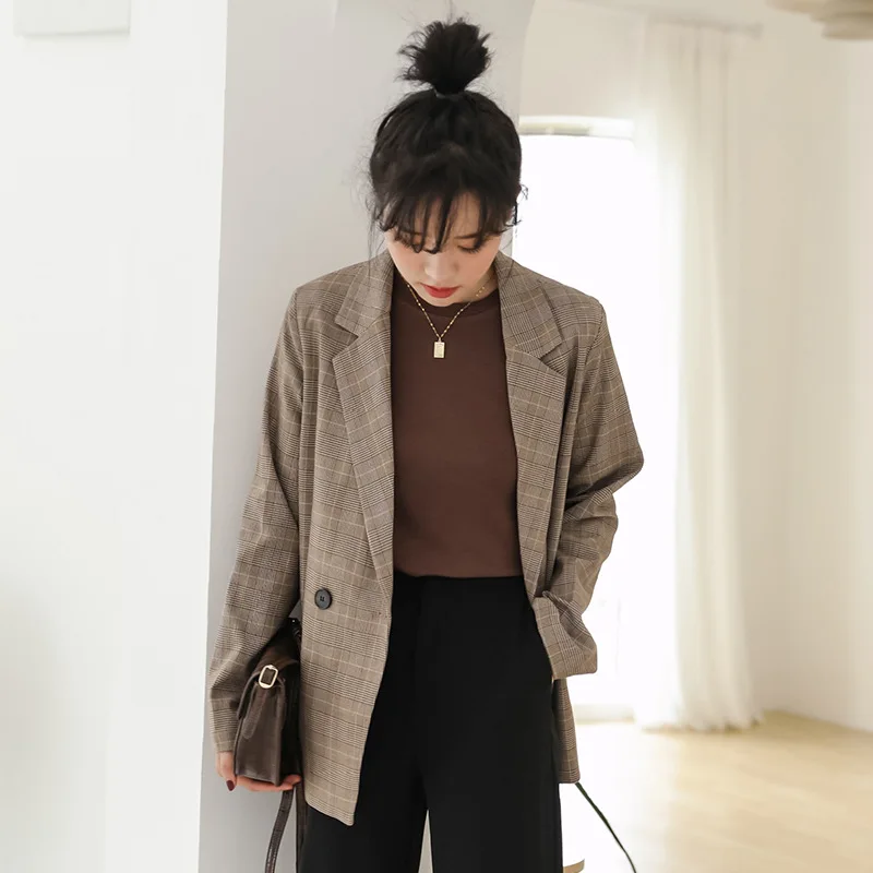 

Photo Shoot 2019ins Retro Plaid Suit Tops Summer Thin Loose-Fit BF Suit Jacket 1