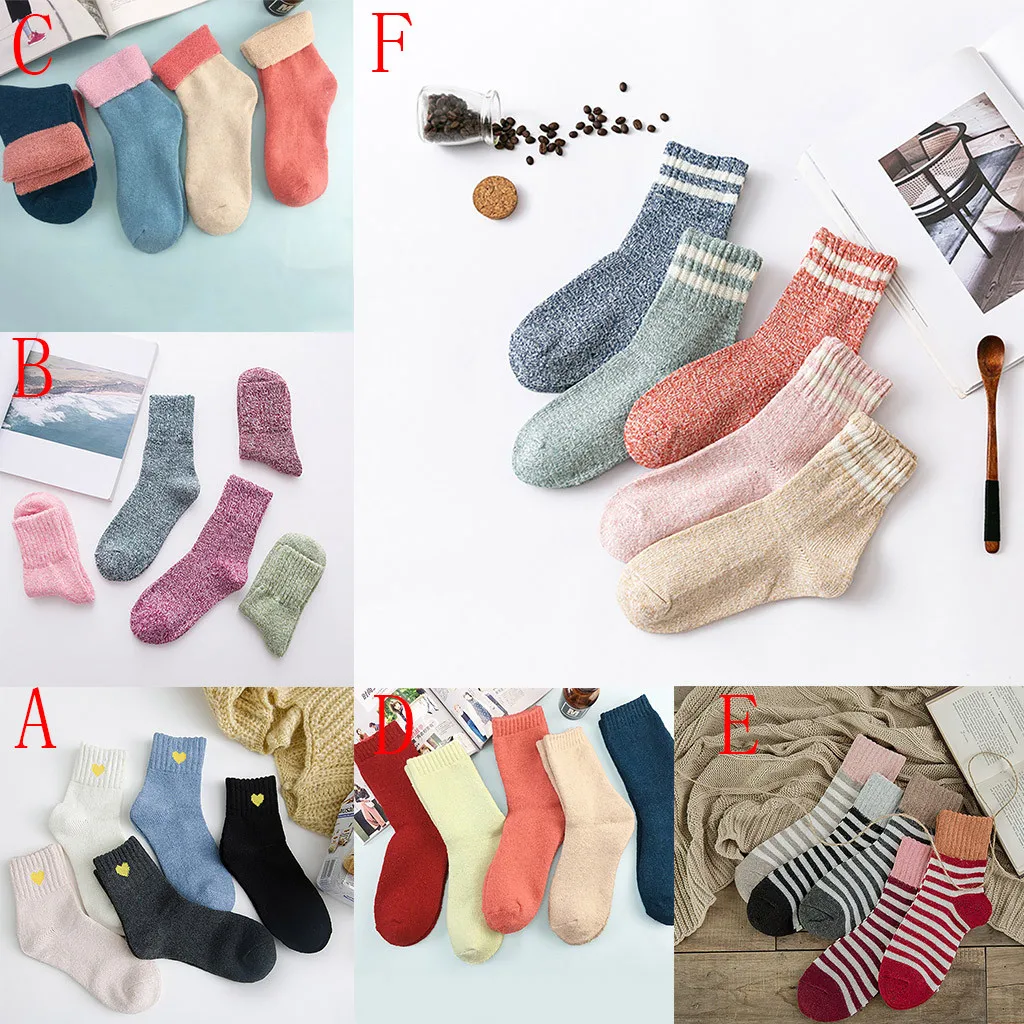 5 Pairs ladies solid thick socks warm creative cute office casual cotton socks fashion couples sister gifts autumn winter new