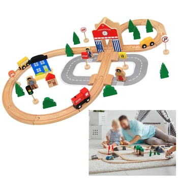 

50pcs/set Imagination DIY Educational Toy Wooden Train Set Simulation Building Beech Water Resistance Children Gift City Track