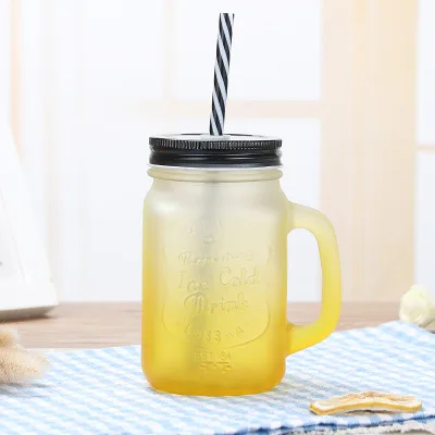 D BPA free Gradient Mason банка чашка для молока и чая Классическая Изолированная кружка-чайник металлическая крышка с соломинкой Размер соломы - Цвет: D