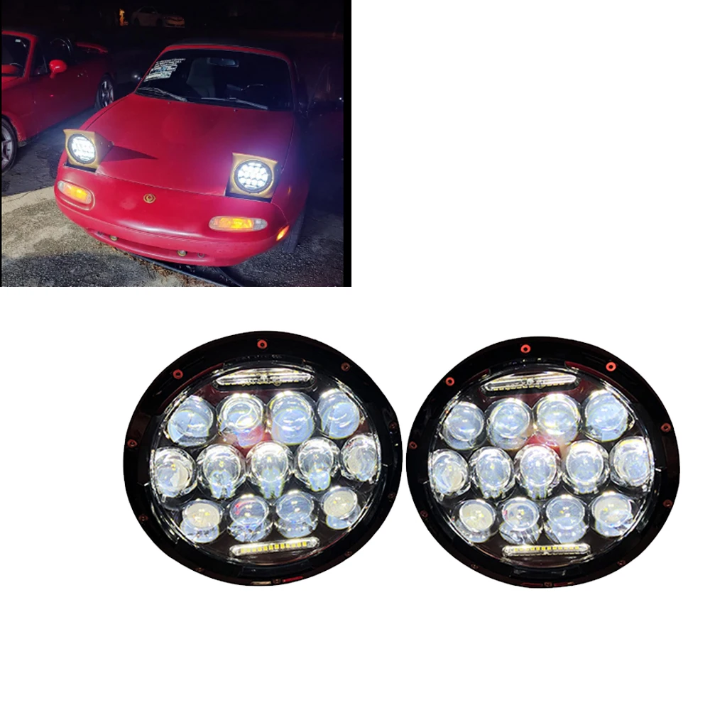 

DOT EMARK 7inch LED Headlights with DRL Headlamp For 1992 mazda miata mx-5 Jeep Wrangler Lada Niva Land Rover Defender