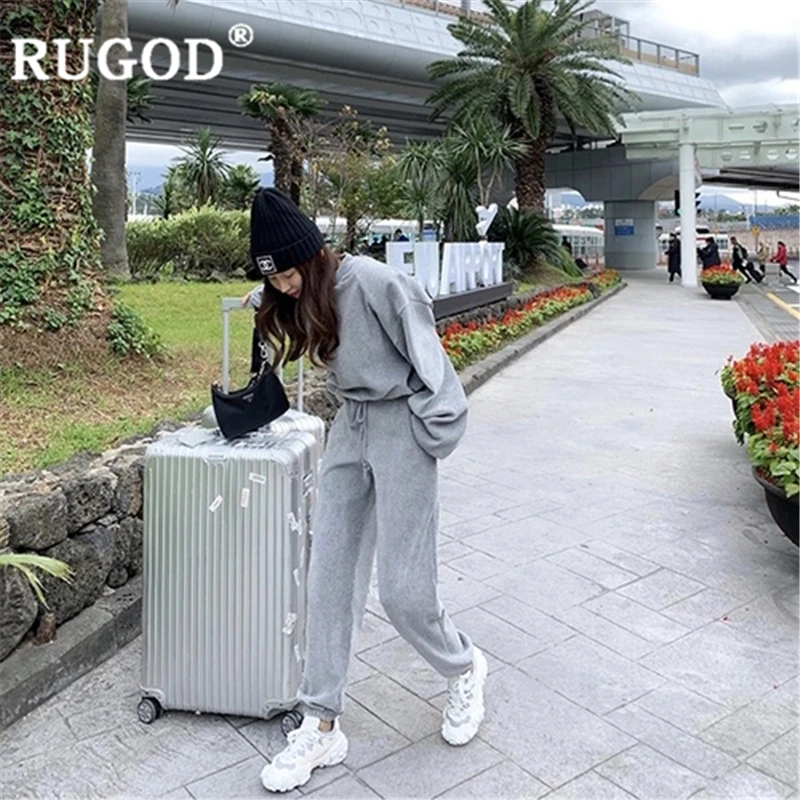 Женский бархатный костюм RUGOD теплый весенний комплект из 2 предметов однотонный