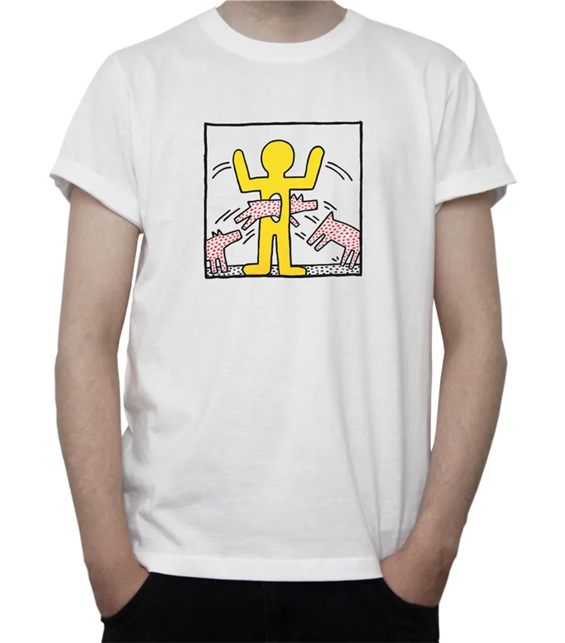 Keith Haring/футболка без названия с изображением уличного искусства желтая фигурка