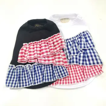 

100% Cotton Princess Styles Plaid Pet Dog Cat Shirt Cute Yorkshire Terrier T-shirt Breathable Pet Vest Cheap Small Dog Clothes