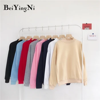 

Beiyingni Half Turtleneck Hoodie Women Solid Color Casual Fleece Warm Sweatshirts Female Autumn Winter Thick Hoody Korean Tops