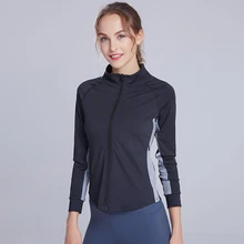 Осень Зима Женская гимнастика Спорт Йога тренировочная Куртка Фитнес эластичная тонкая куртка пэчворк толстовки на молнии с длинным рукавом для женщин